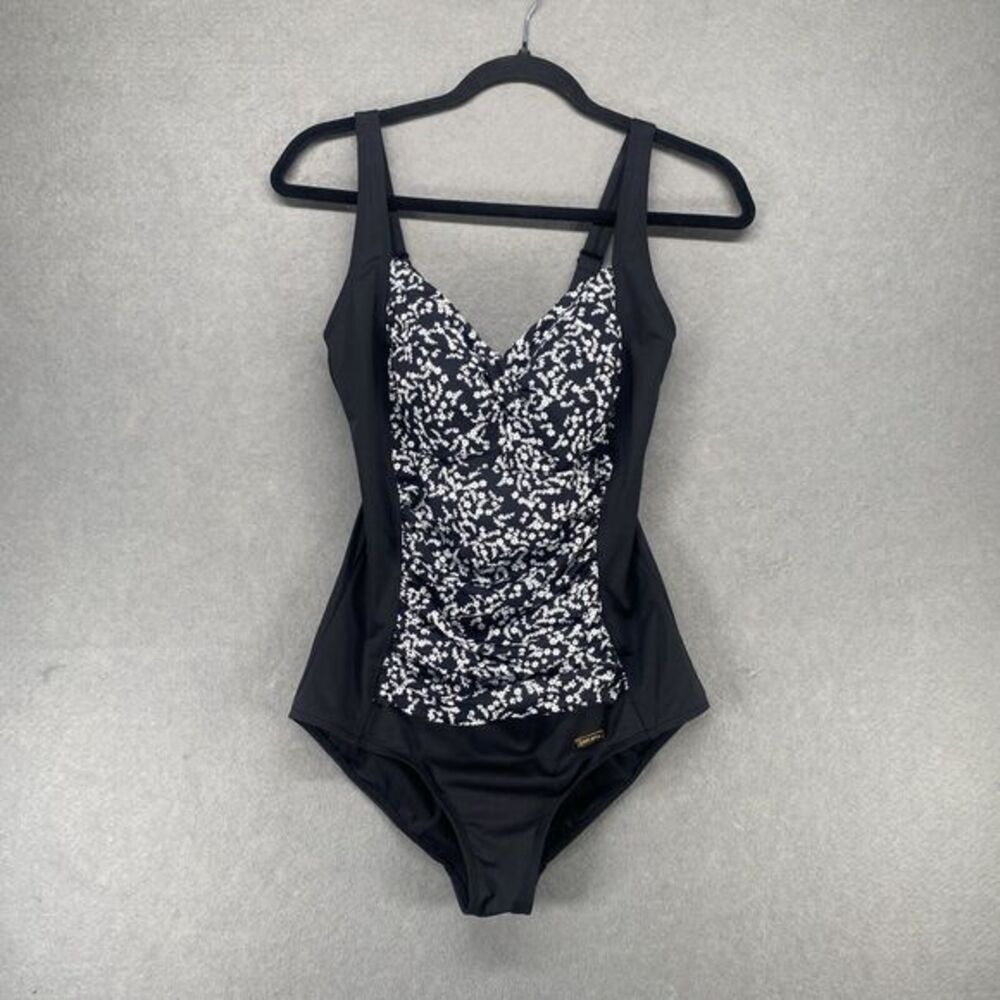 Lascana Venus Swimsuit 10 Black Ditsy Floral Tummy Control One Piece Ruched